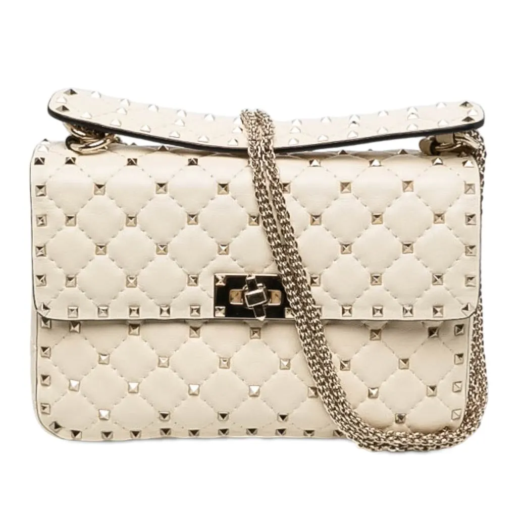 Valentino Medium Nappa Rockstud Spike Satchel White Leather Very good - Front View