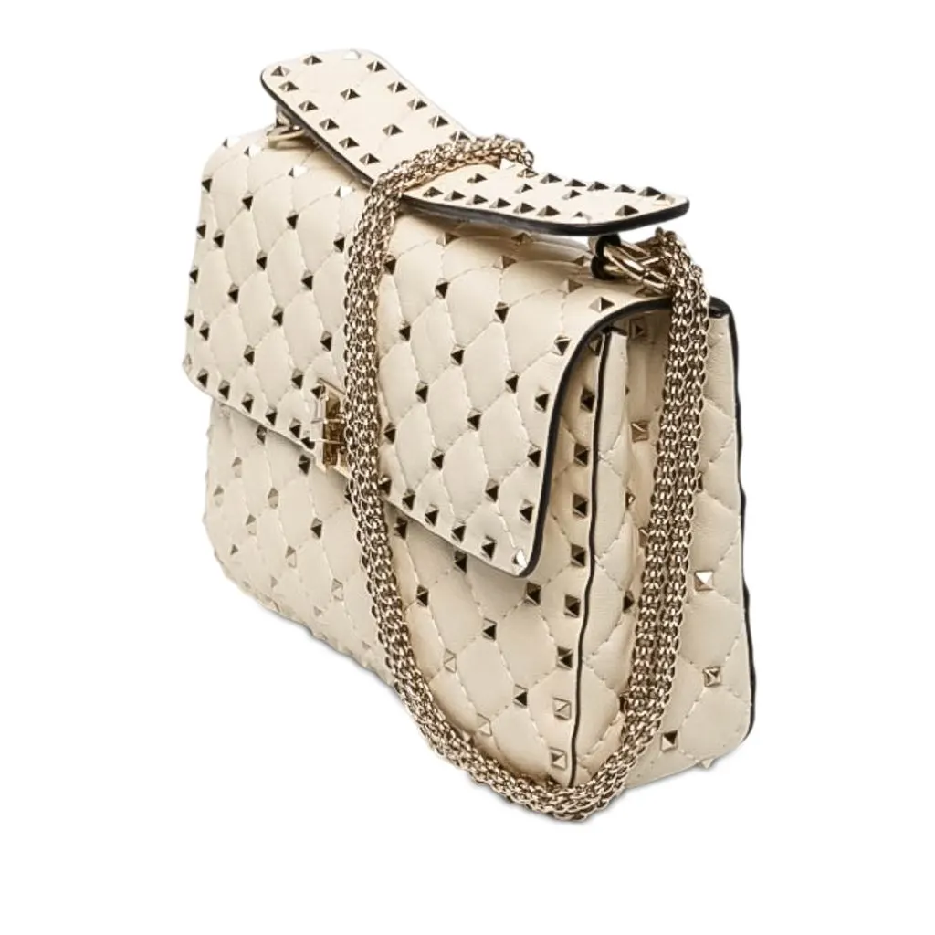 Valentino Medium Nappa Rockstud Spike Satchel White Leather Very good - Back View