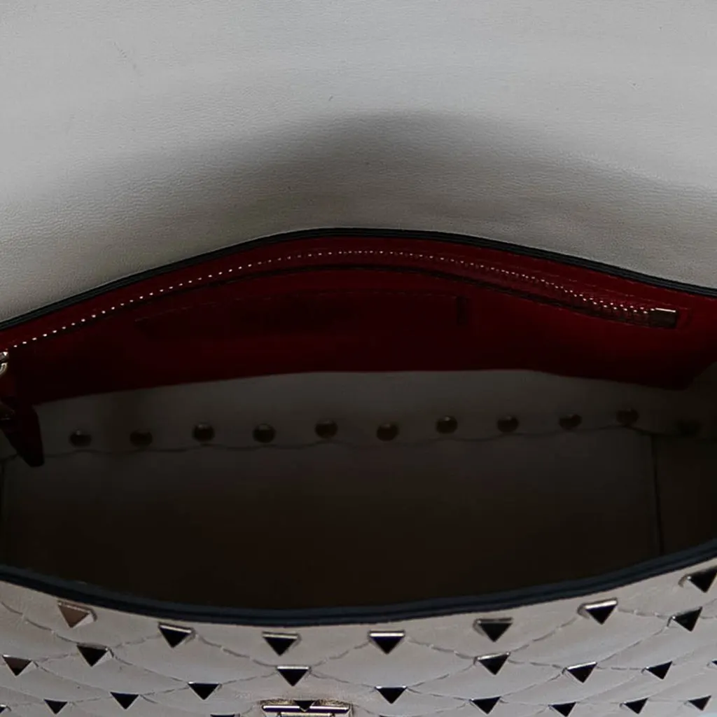 Valentino Medium Nappa Rockstud Spike Satchel White Leather Very good - Model View