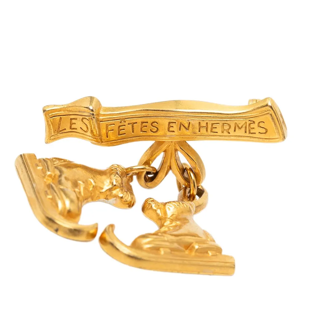 Hermès Gold Plated Les Fetes en Hermes Pin Brooch Gold Metal Very good - Inside View