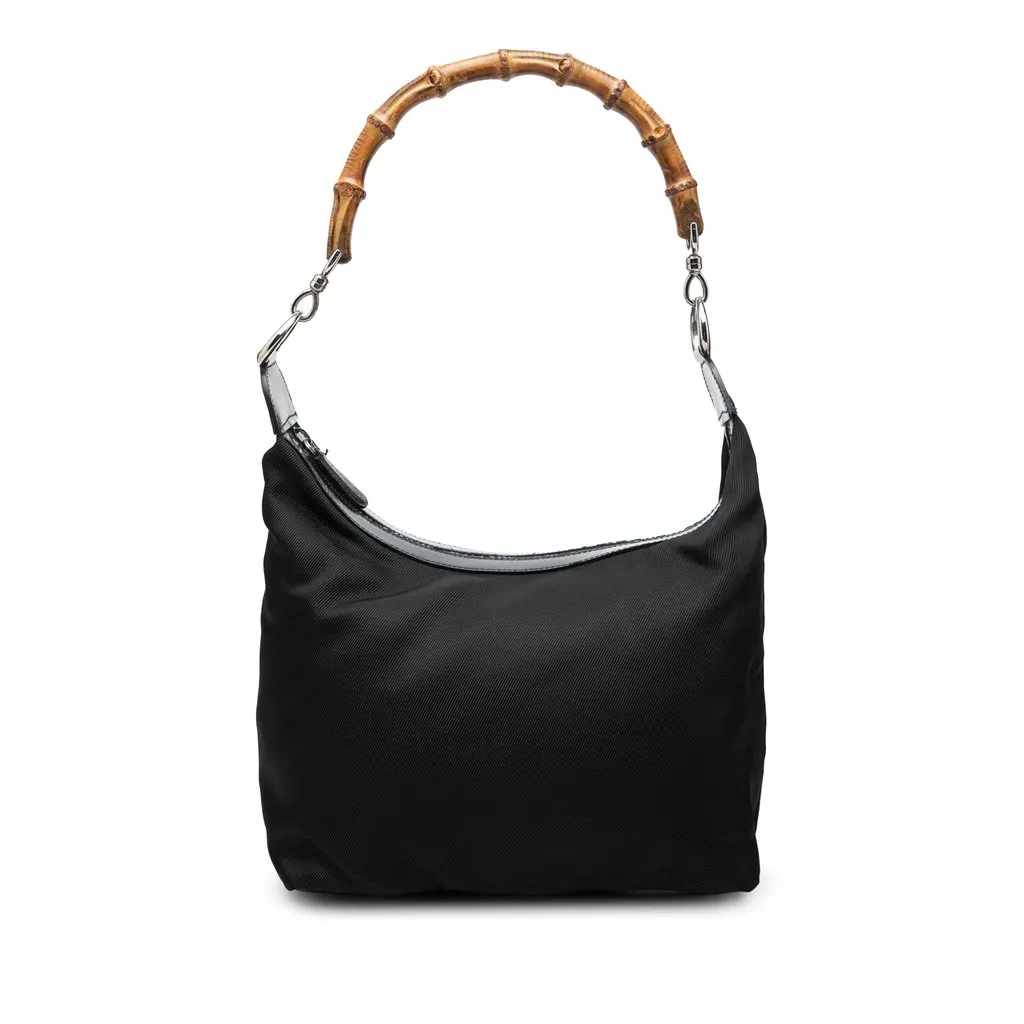 Gucci Nylon Bamboo Shoulder Bag Black Polyamide Good - Front View
