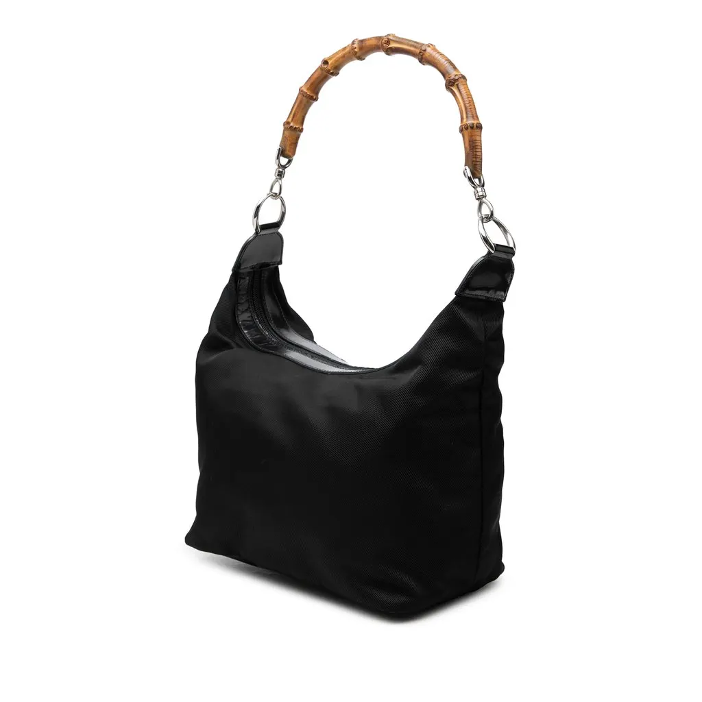 Gucci Nylon Bamboo Shoulder Bag Black Polyamide Good - Back View