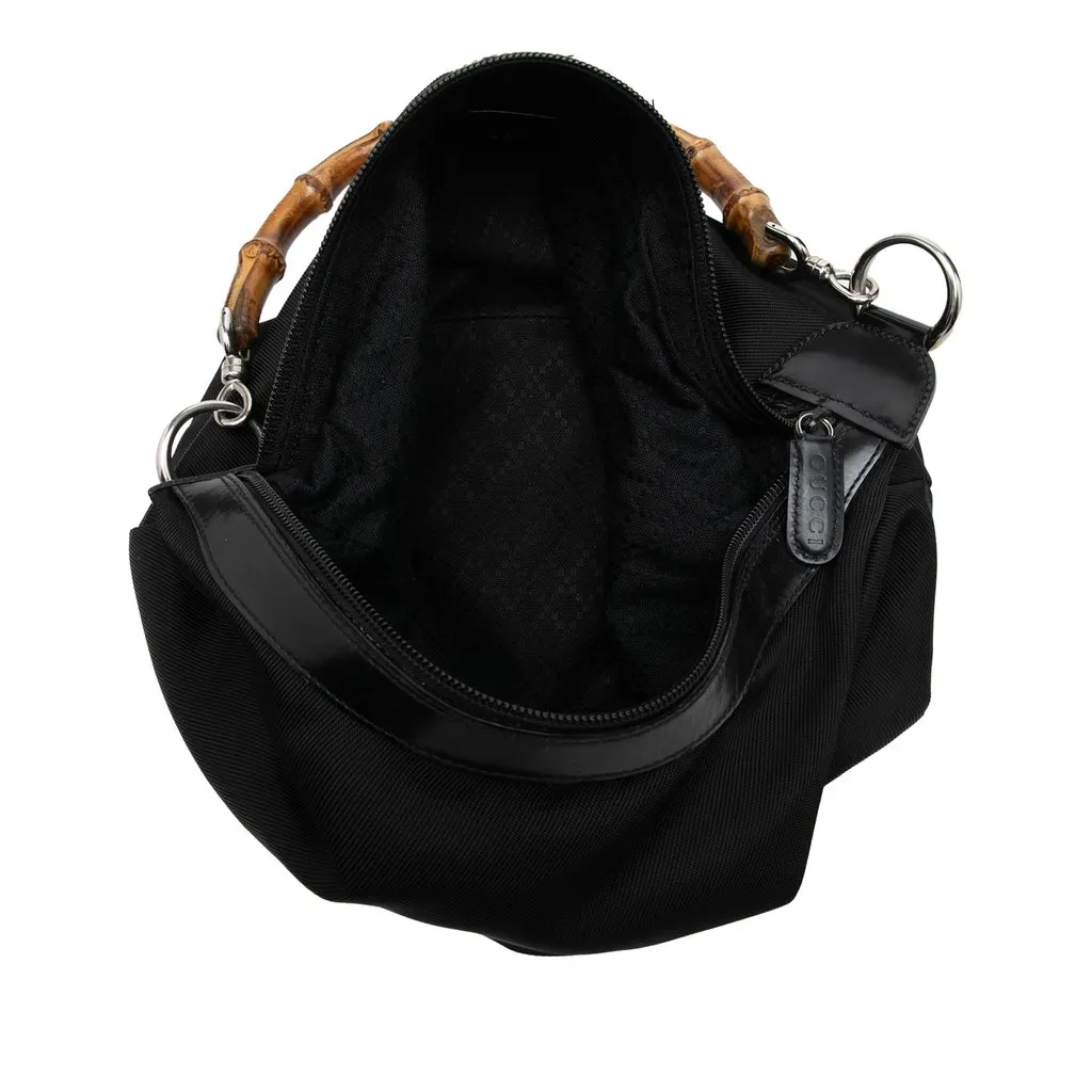 Gucci Nylon Bamboo Shoulder Bag Black Polyamide Good - Model View
