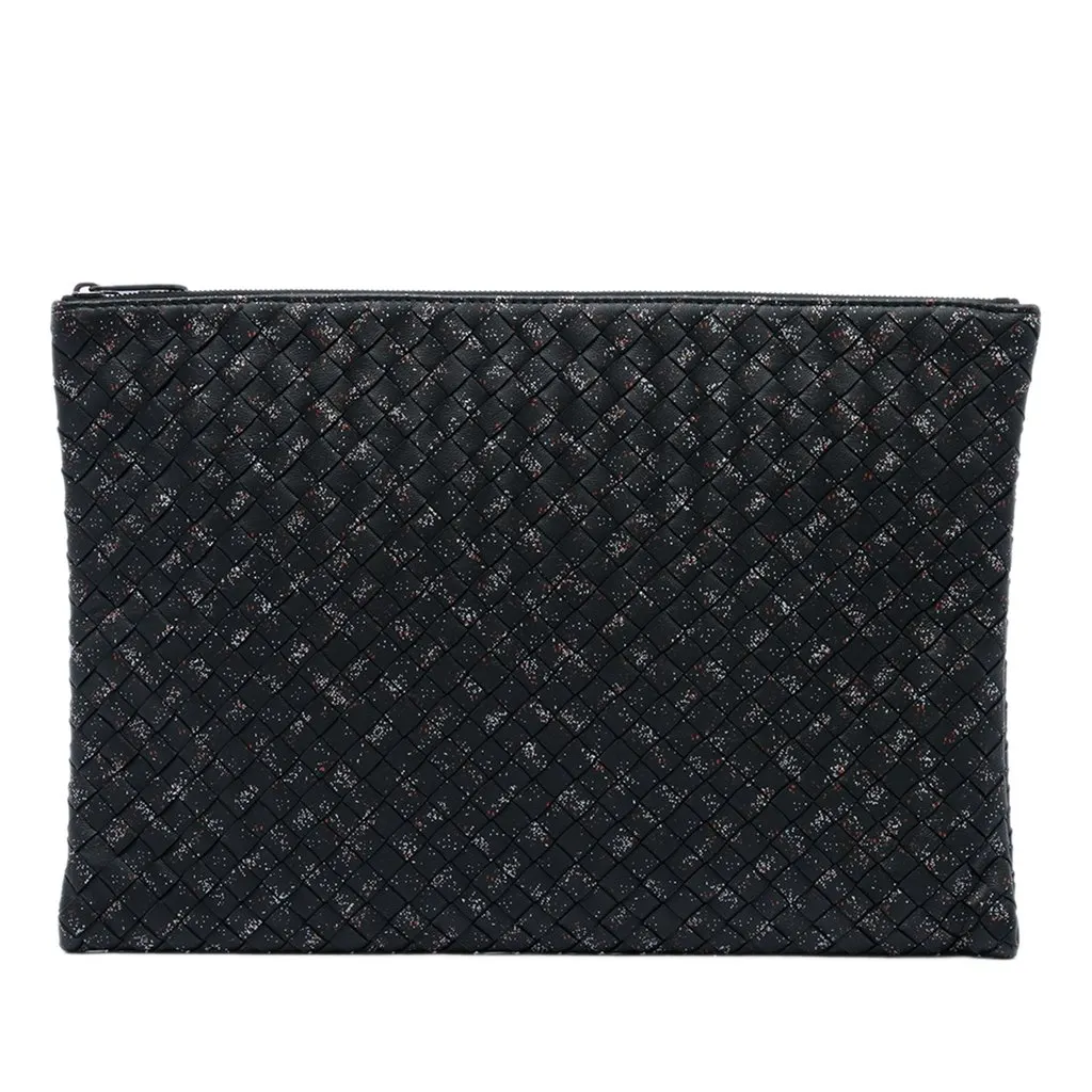 Bottega Veneta Nappa Intrecciato Micro Dot Clutch Black Leather Very good - Front View