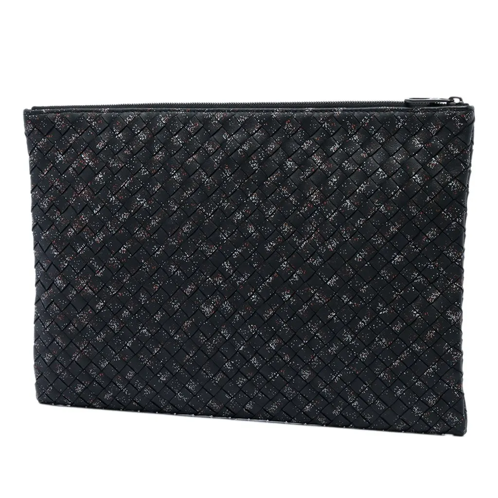 Bottega Veneta Nappa Intrecciato Micro Dot Clutch Black Leather Very good - Back View