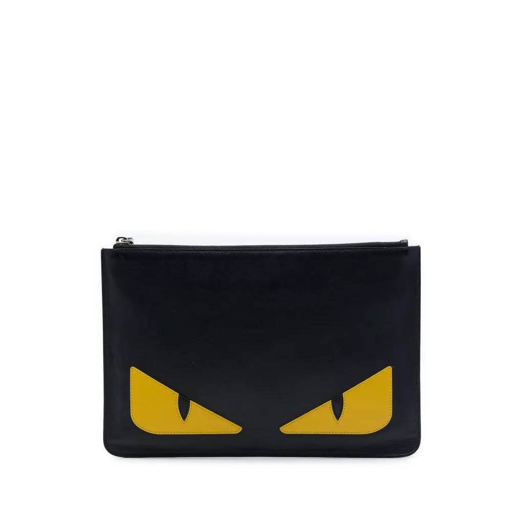 Fendi Leather Monster Clutch Black Leather Very good - Front View