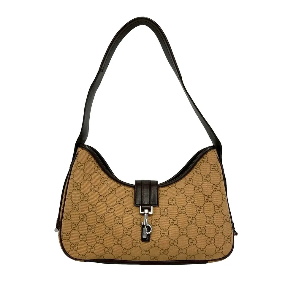 Gucci GG Canvas Jackie Shoulder Bag Brown Leather Very good - Front View