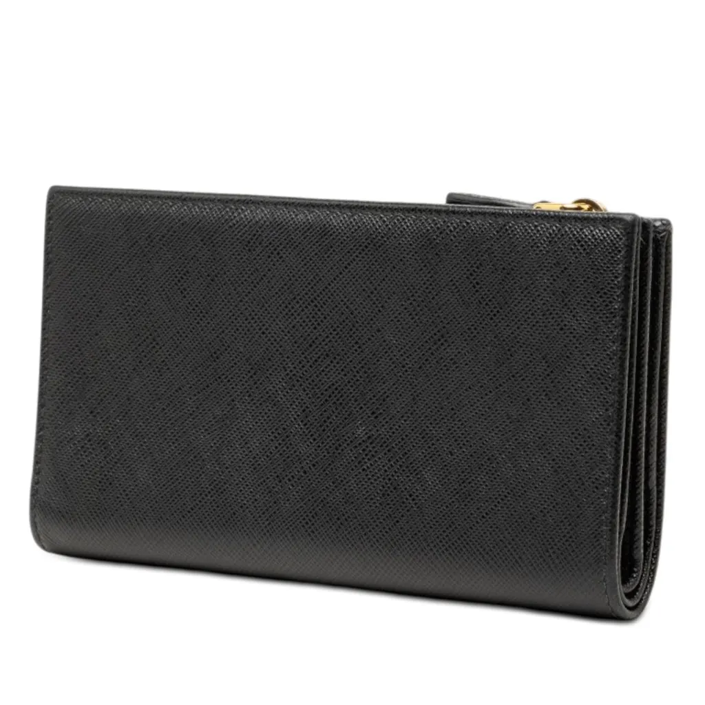 Prada Saffiano Bifold Long Wallet Black Leather Very good - Back View