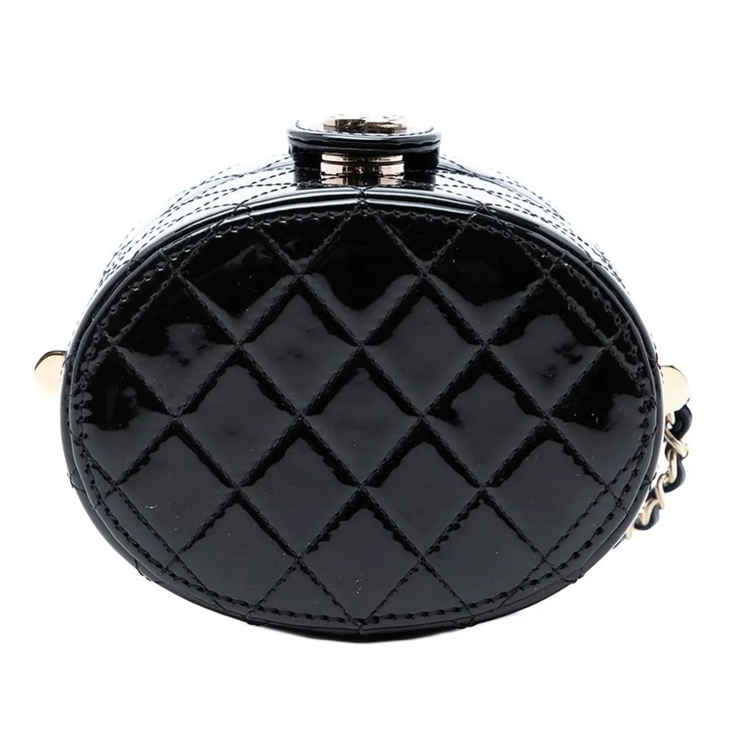 Chanel CC Quilted Patent Vanity Case with Chain Black Leather Very good - Inside View