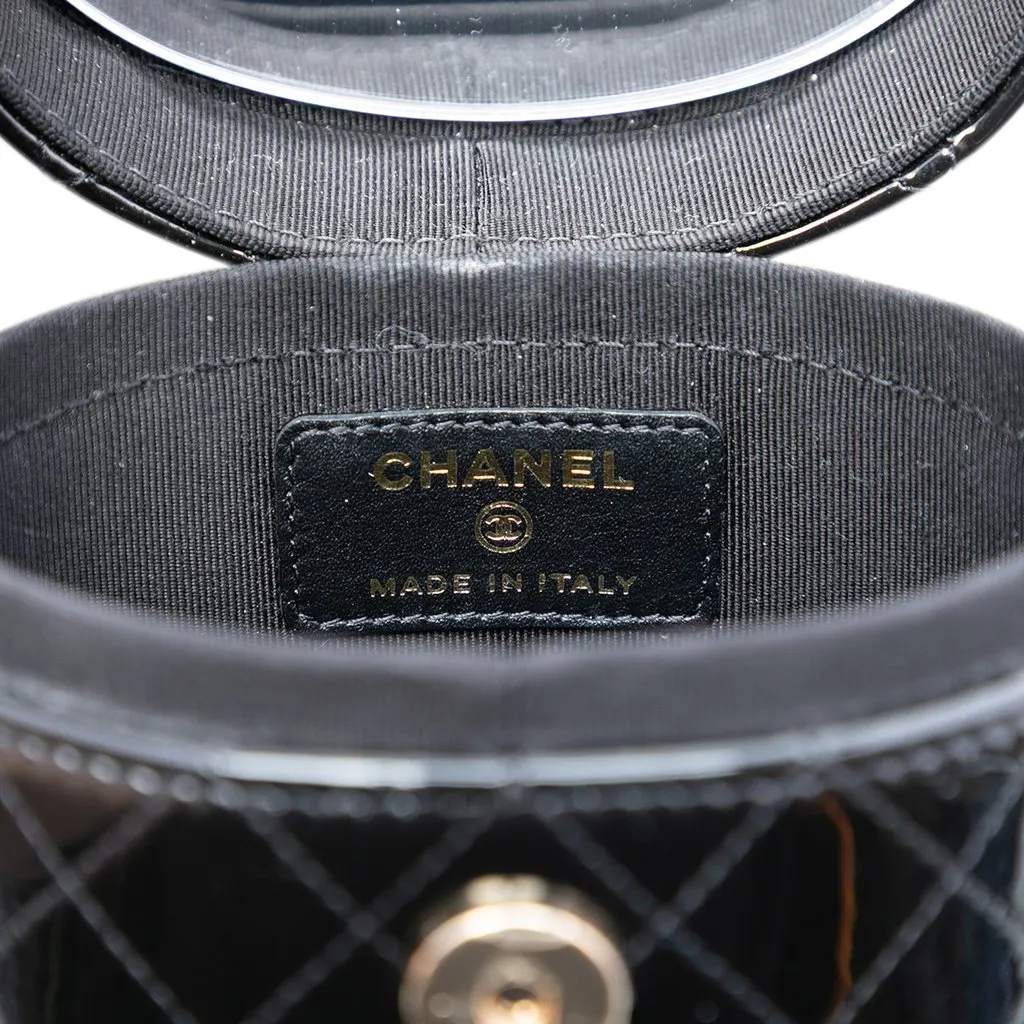 Chanel CC Quilted Patent Vanity Case with Chain Black Leather Very good - Box View