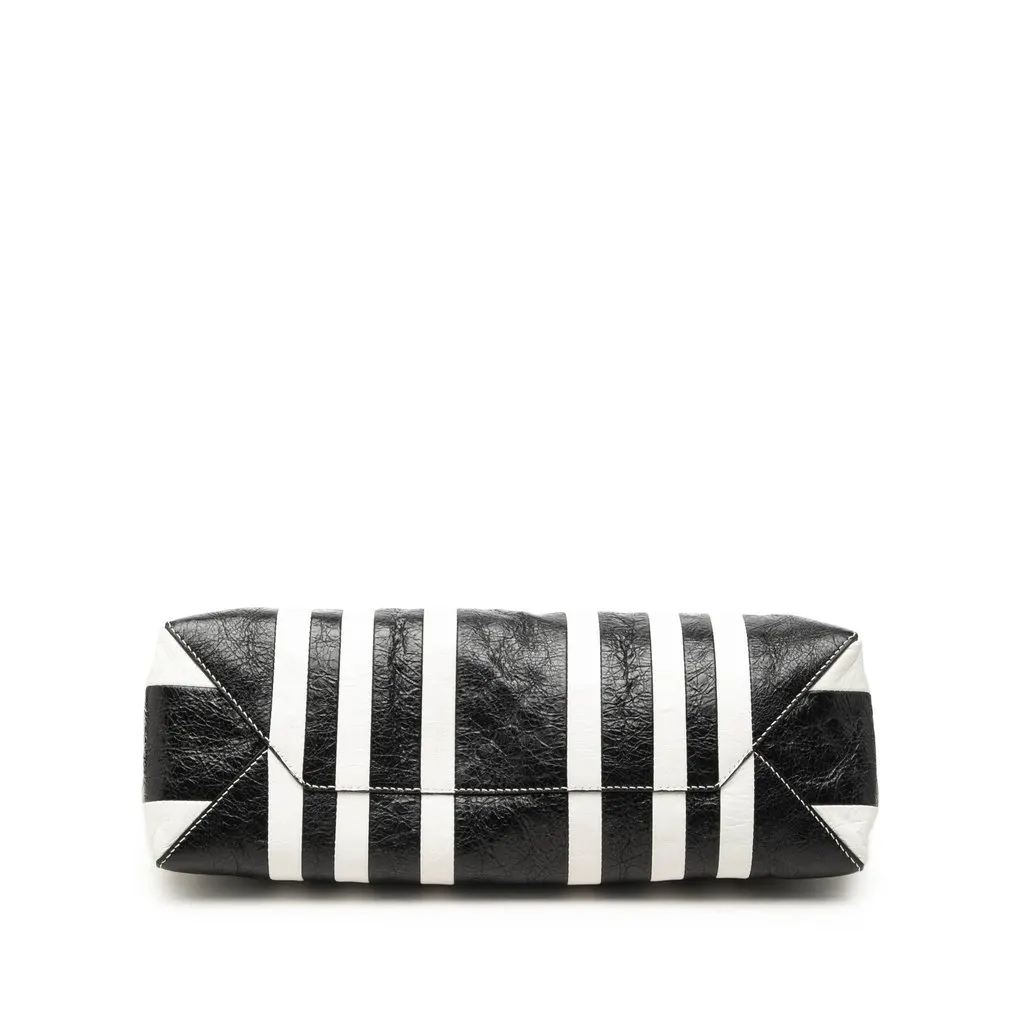 Balenciaga Small Lambskin Barbes Striped Patwork Zip Pouch Black Leather Good - Inside View