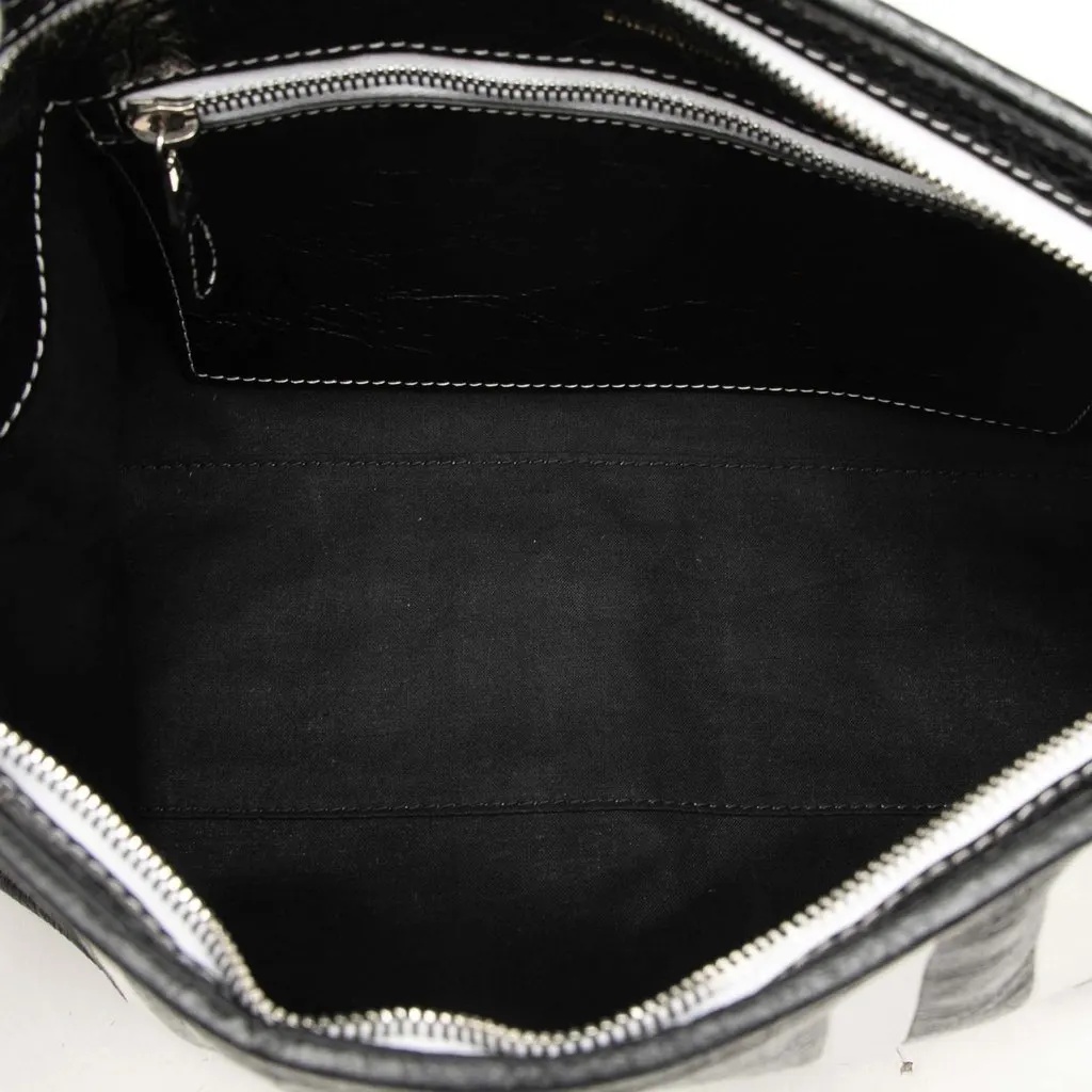 Balenciaga Small Lambskin Barbes Striped Patwork Zip Pouch Black Leather Good - Model View