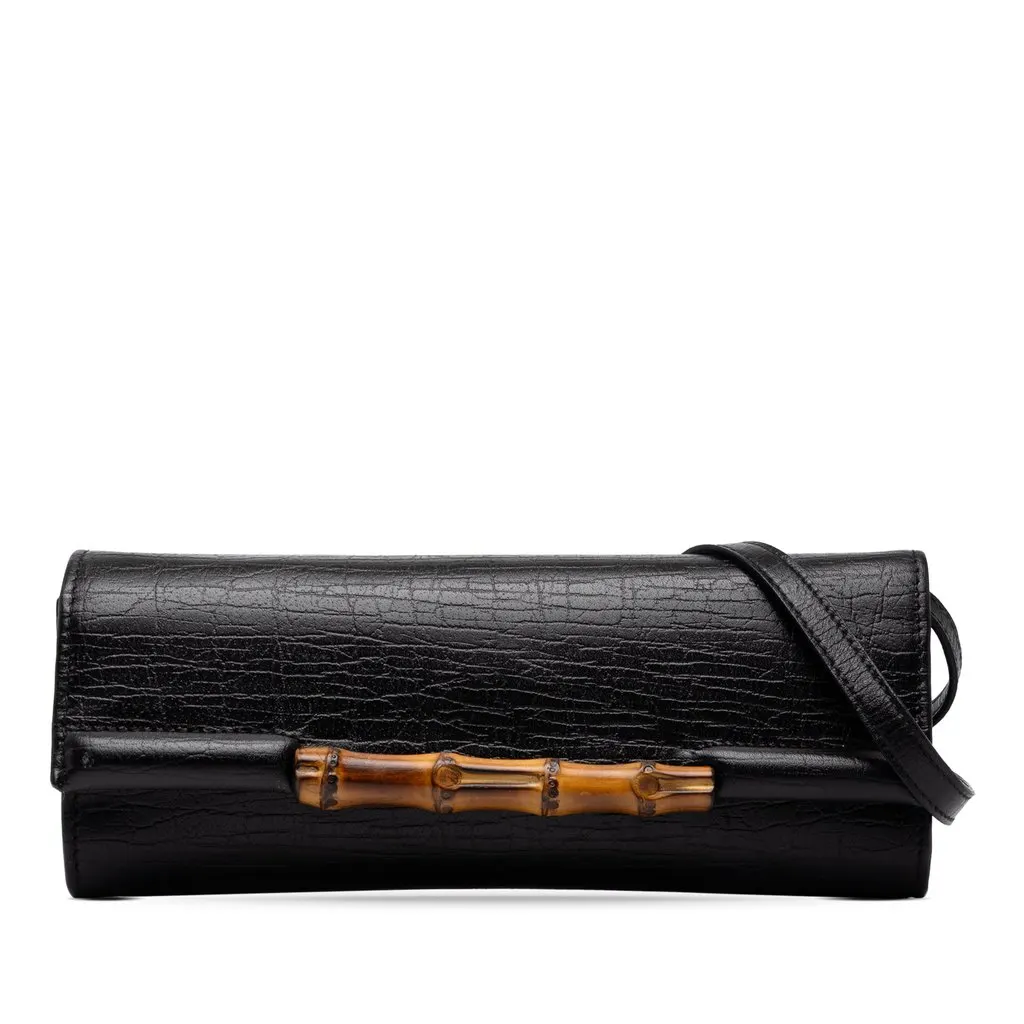 Gucci Calfskin Bamboo Bar Crossbody Black Leather Good - Front View