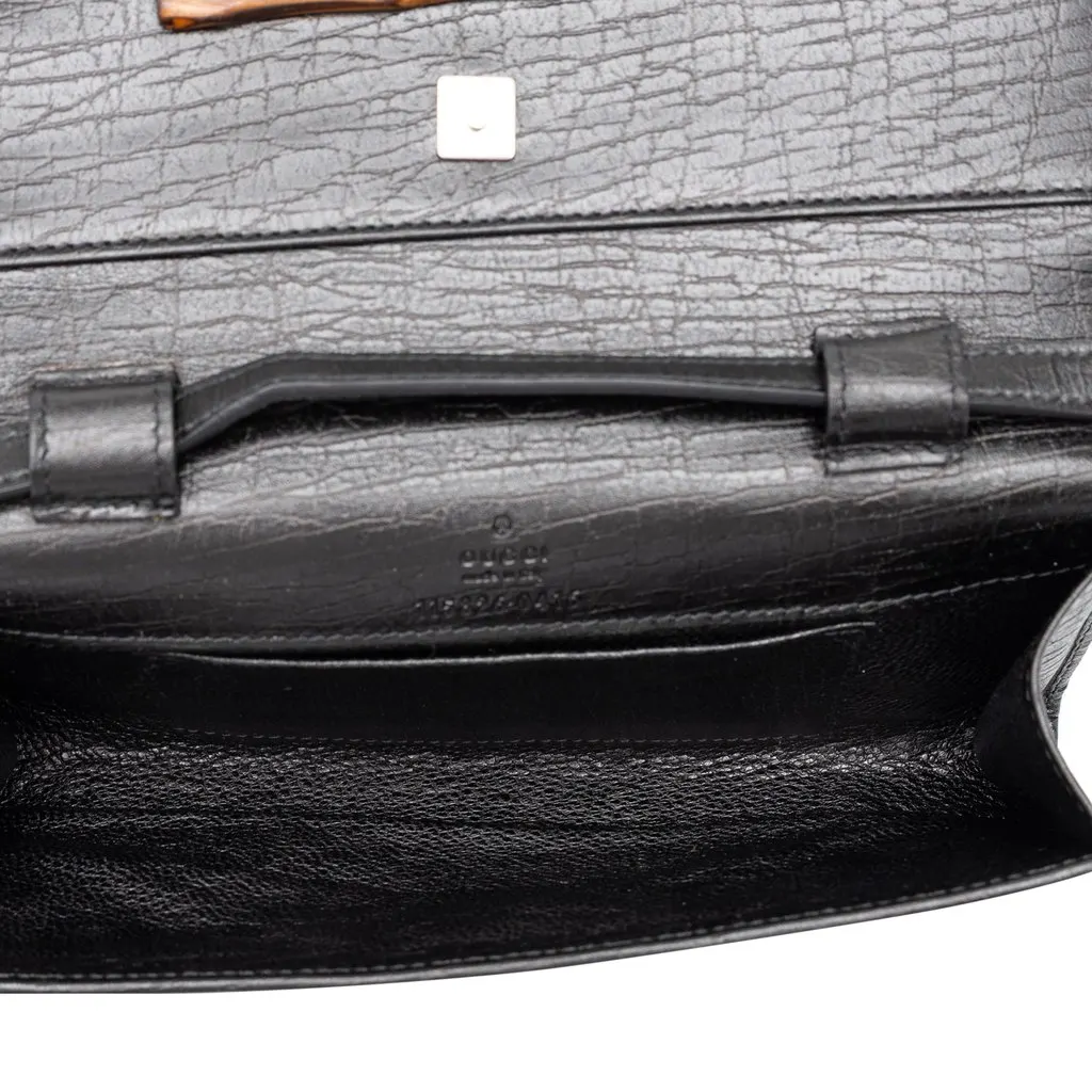 Gucci Calfskin Bamboo Bar Crossbody Black Leather Good - Model View