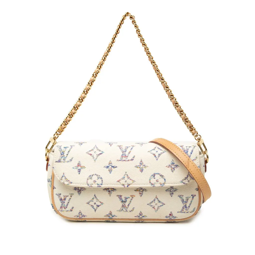 Louis Vuitton Monogram Jacquard Ivy Wallet on Chain White Canvas Good - Front View