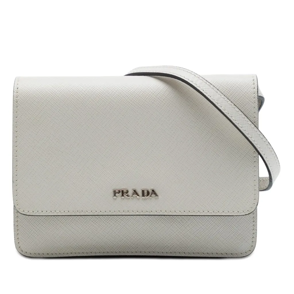 Prada Saffiano Wallet on Strap White Leather Very good - Front View