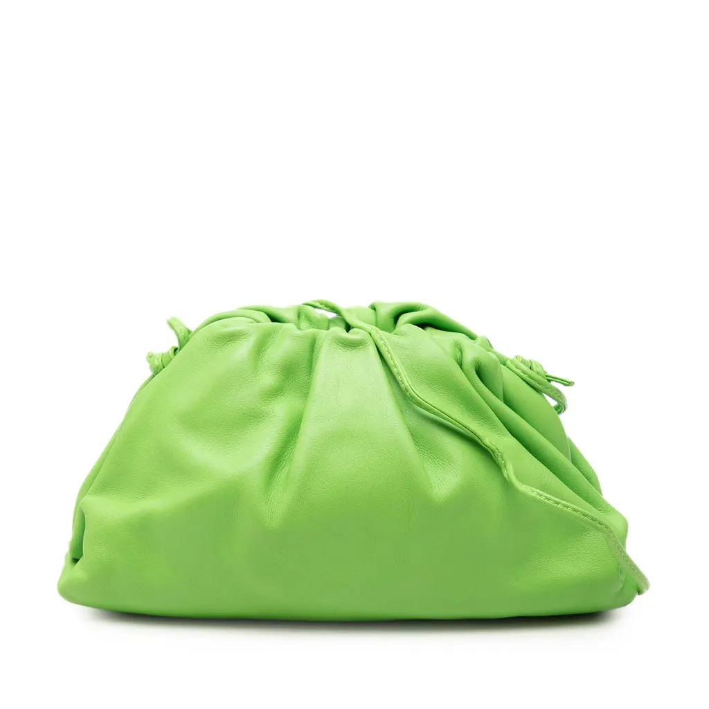 Bottega Veneta Lambskin The Mini Pouch Crossbody Green Leather Very good - Front View