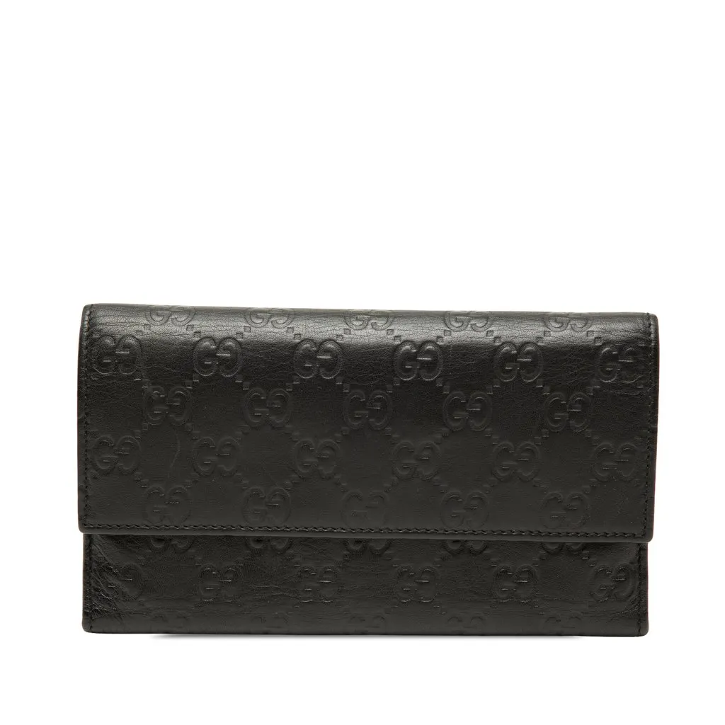 Gucci Guccissima Long Wallet Black Leather Very good - Front View
