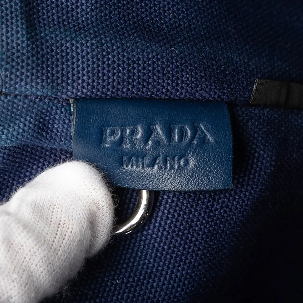 Prada Small Canvas Canapa Grommet Satchel Blue Canvas Very good - Box View