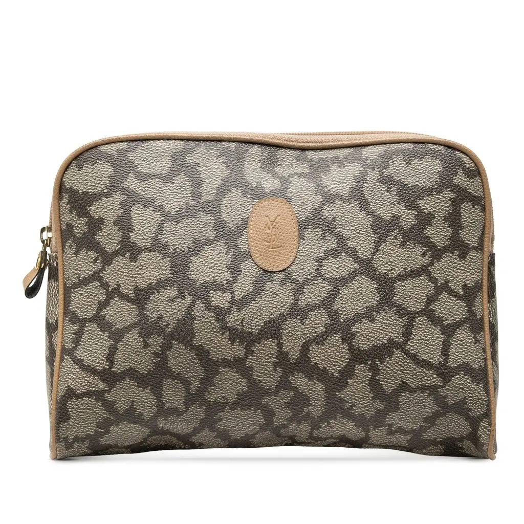 Saint Laurent Coated Canvas Giraffe Print Cosmetic Pouch MultiColor Canvas Very good - Front View
