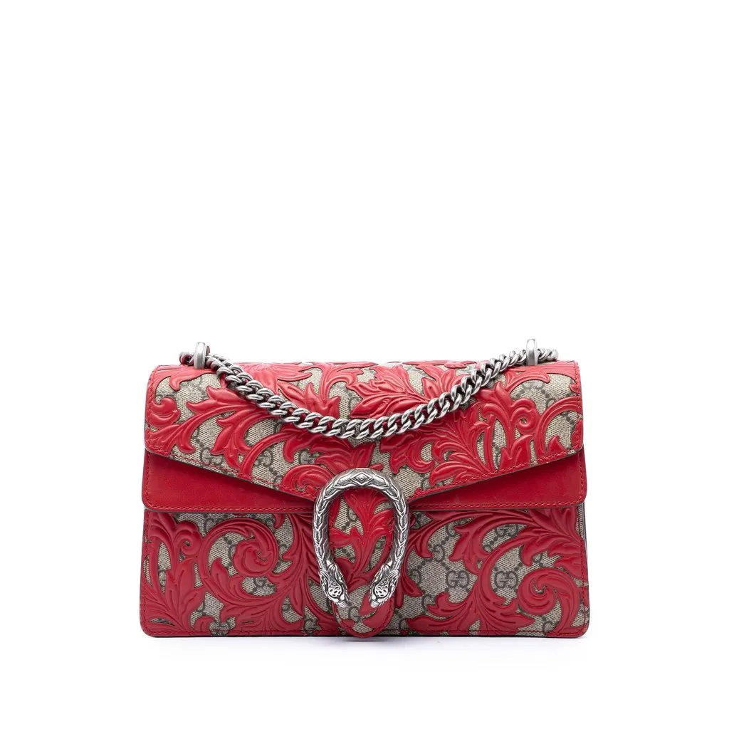 Gucci Medium GG Supreme Arabesque Dionysus Shoulder Bag Red Canvas Very good - Front View