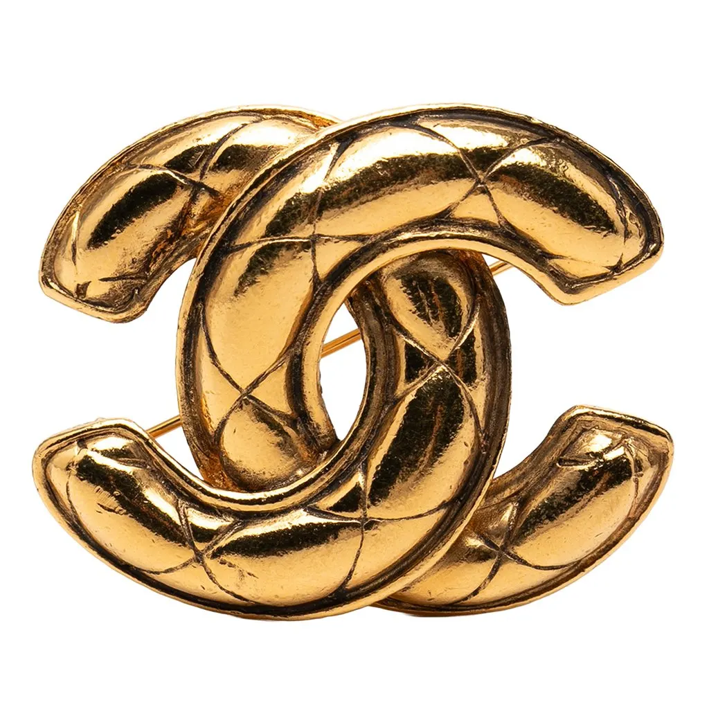 Chanel CC Gold Plated Quilted Brooch Gold Metal Very good - Front View