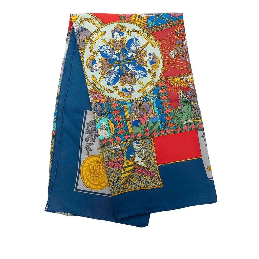 Hermès Le Tarot Silk Scarf 90 Blue Very good - Front View