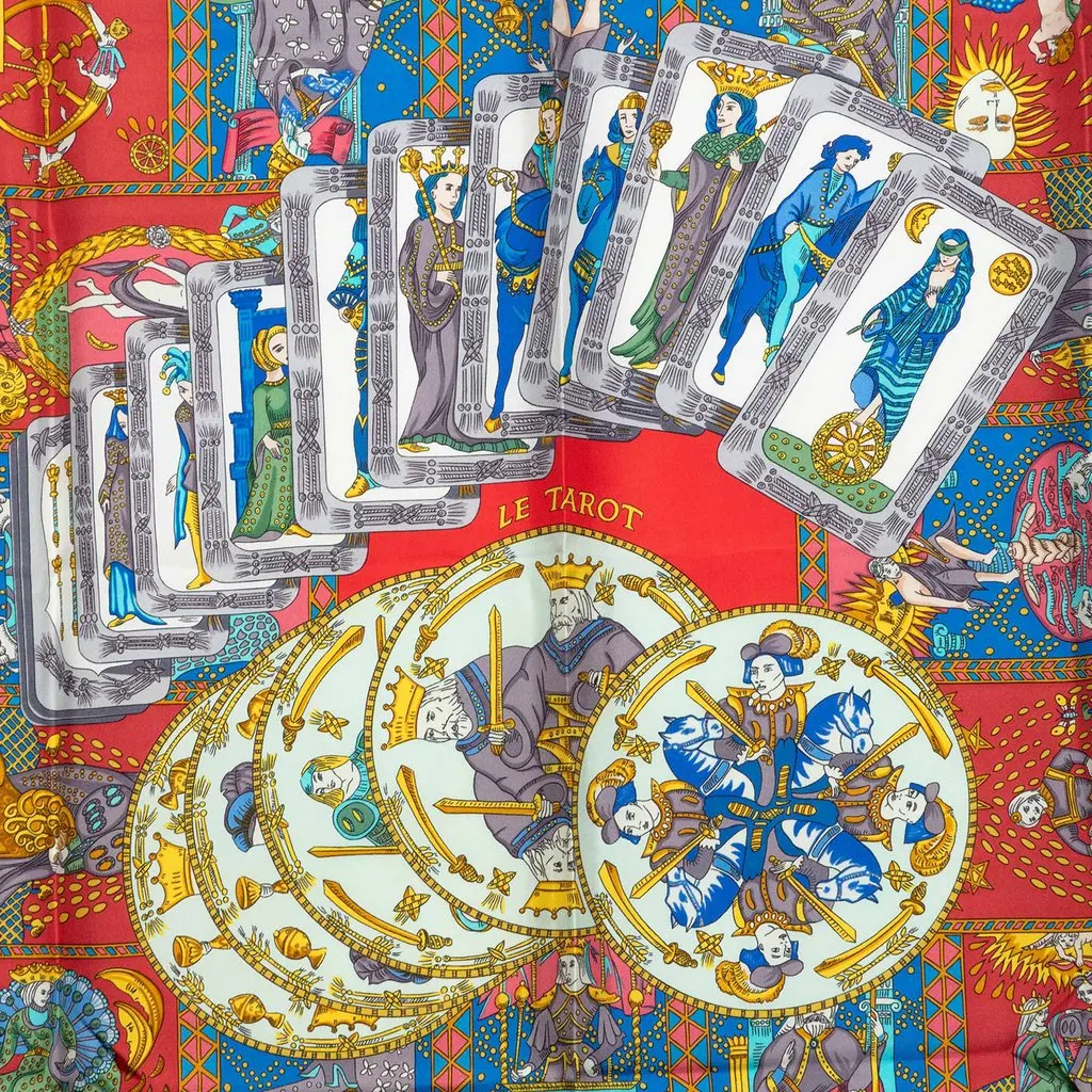 Hermès Le Tarot Silk Scarf 90 Blue Very good - Back View