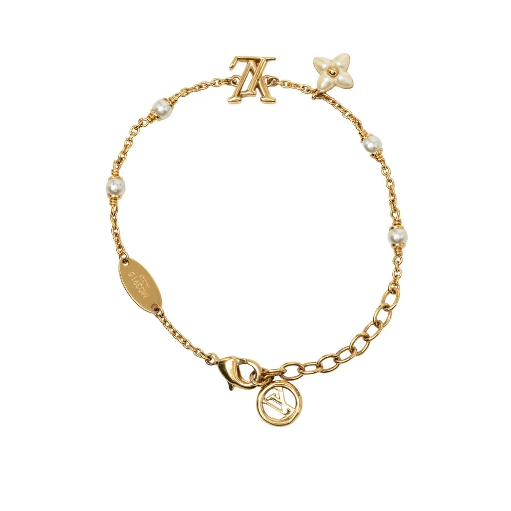 Louis Vuitton Gold Plated Faux Pearl LV Floragram Bracelet Gold Metal Very good - Inside View