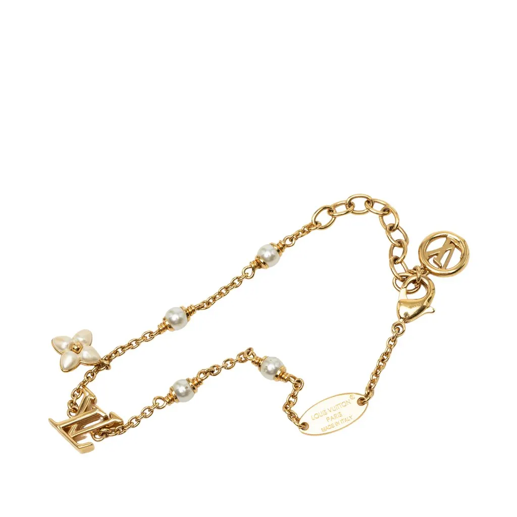 Louis Vuitton Gold Plated Faux Pearl LV Floragram Bracelet Gold Metal Very good - Model View