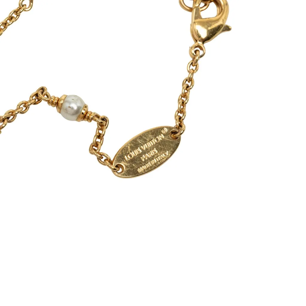 Louis Vuitton Gold Plated Faux Pearl LV Floragram Bracelet Gold Metal Very good - Box View