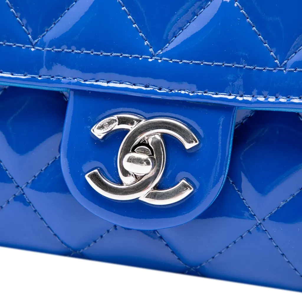 Chanel Medium Quilted Patent Coco Shine Flap Blue Leather Very good - Box View
