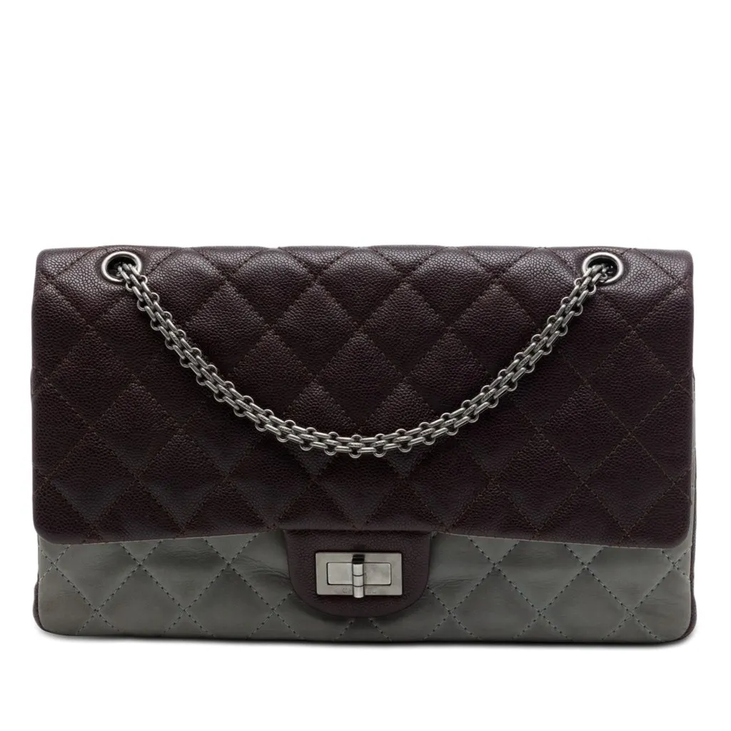 Chanel Bicolor Caviar and Iridescent Calfskin Reissue 2.55 Double Flap 226 Brown Leather Very good - Front View