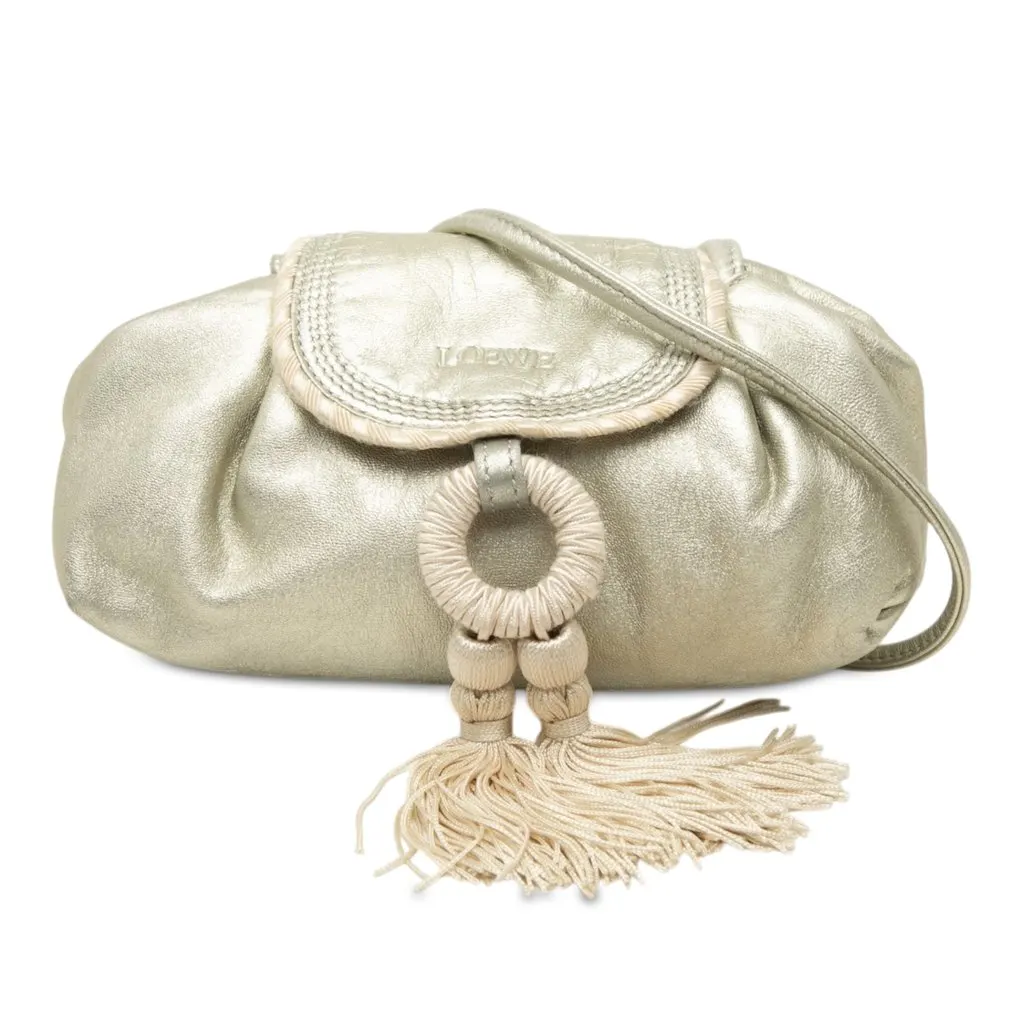 Loewe Mini Metallic Nappa Tassel Crossbody Gold Leather Very good - Front View