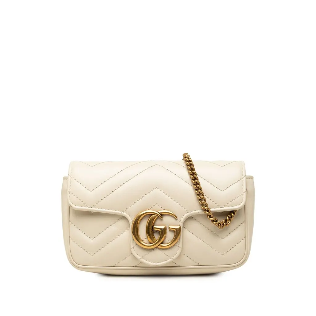 Gucci Mini GG Marmont Matelasse Calfskin Flap Crossbody White Leather Good - Front View