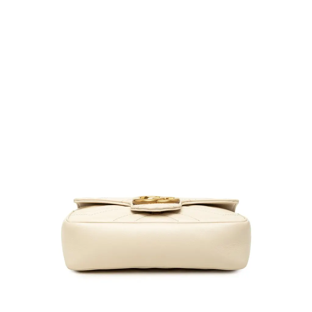 Gucci Mini GG Marmont Matelasse Calfskin Flap Crossbody White Leather Good - Inside View