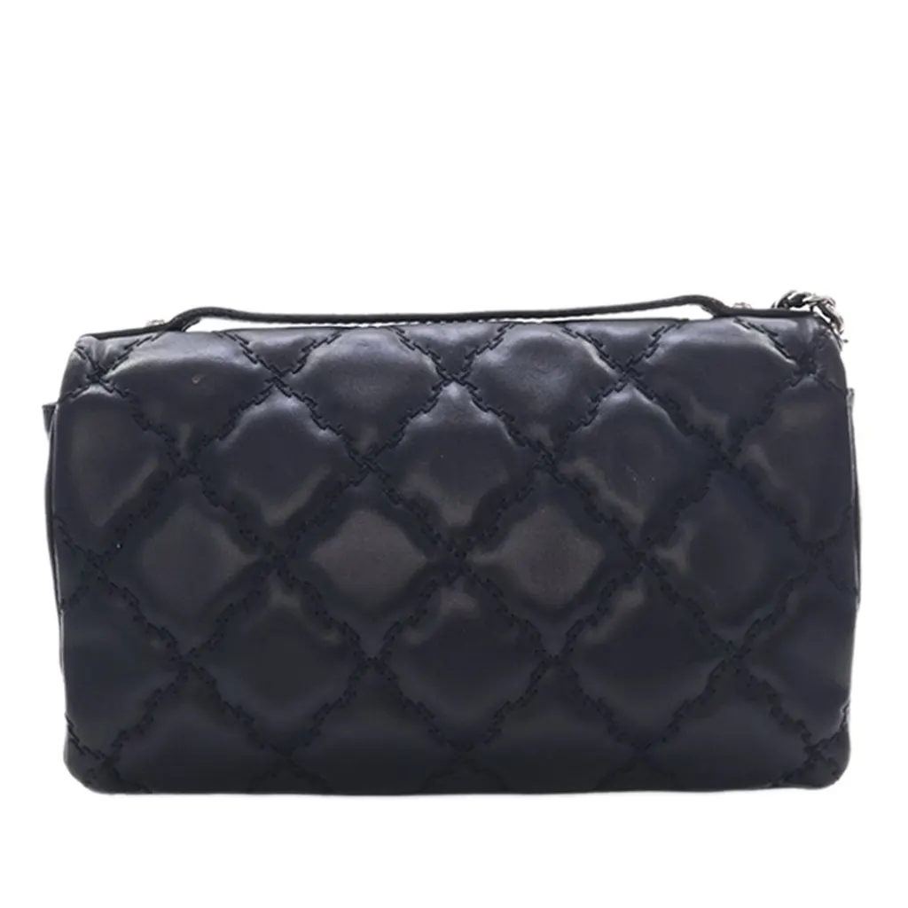 Chanel Mini Lambskin Double Stitch Hamptons Flap Black Leather Very good - Back View