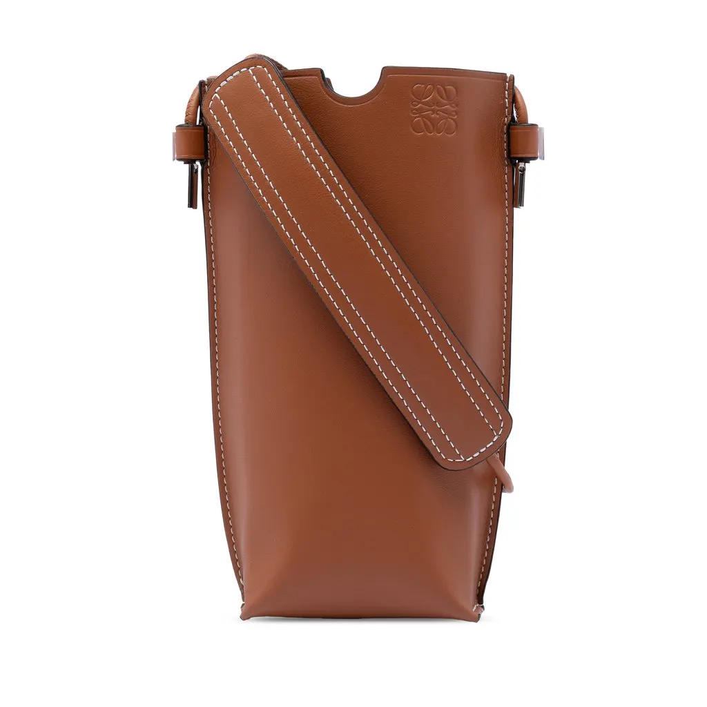 Loewe Smooth Calfskin Anagram Phone Pouch Brown Leather Very good - Front View