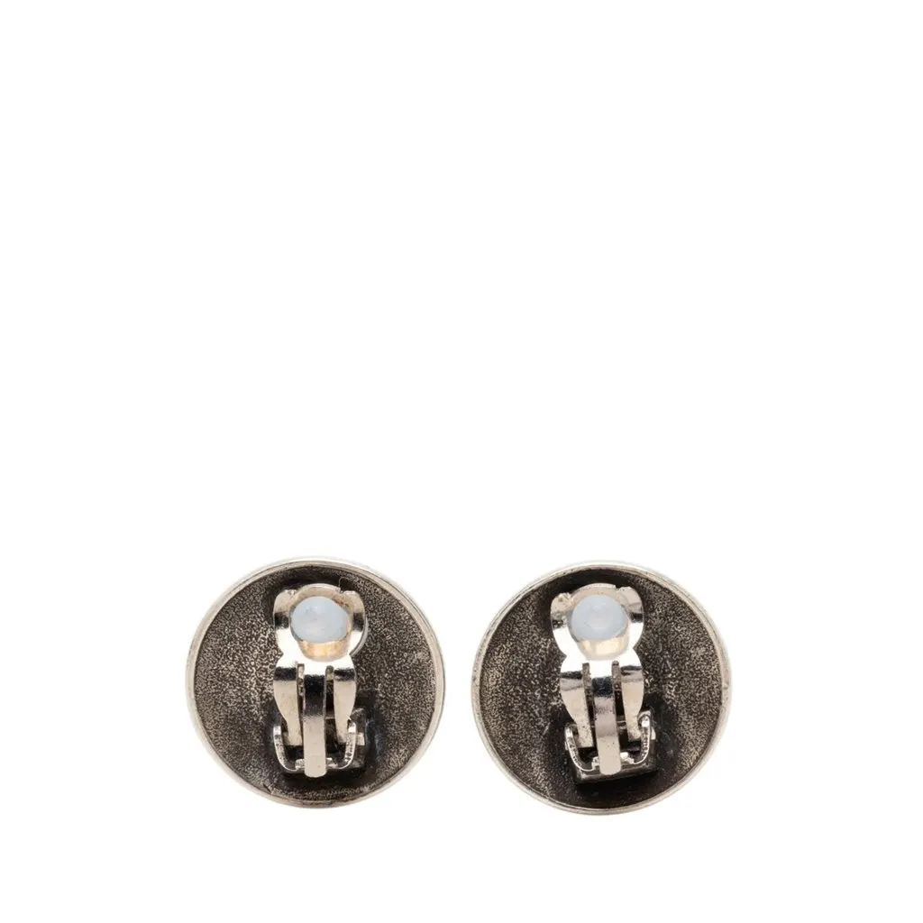 Chanel CC Brass Target Round Clip On Earrings Silver Metal Very good - Back View