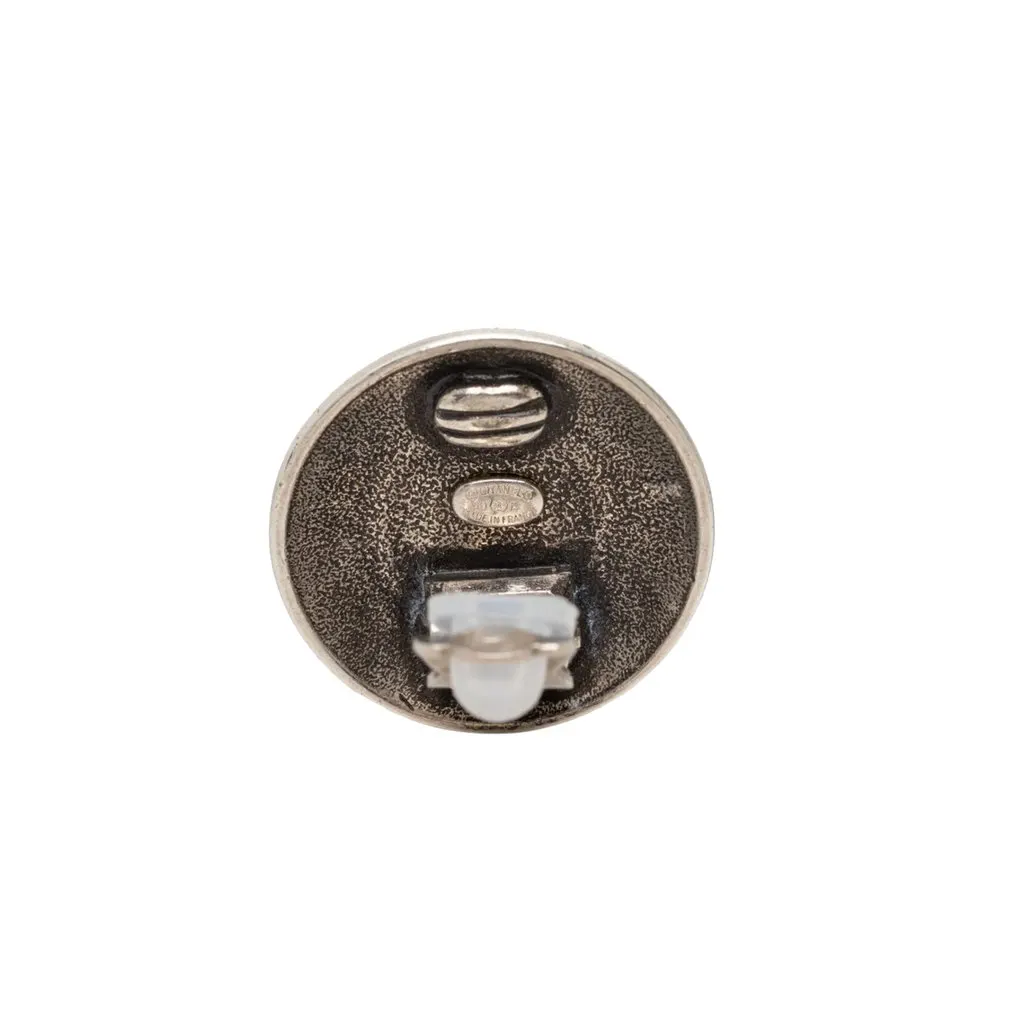 Chanel CC Brass Target Round Clip On Earrings Silver Metal Very good - Inside View