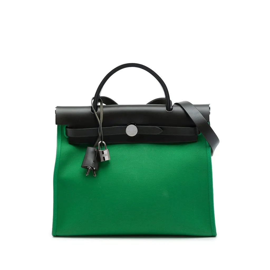 Hermès Toile Herbag Zip 31 Green Canvas Very good - Front View