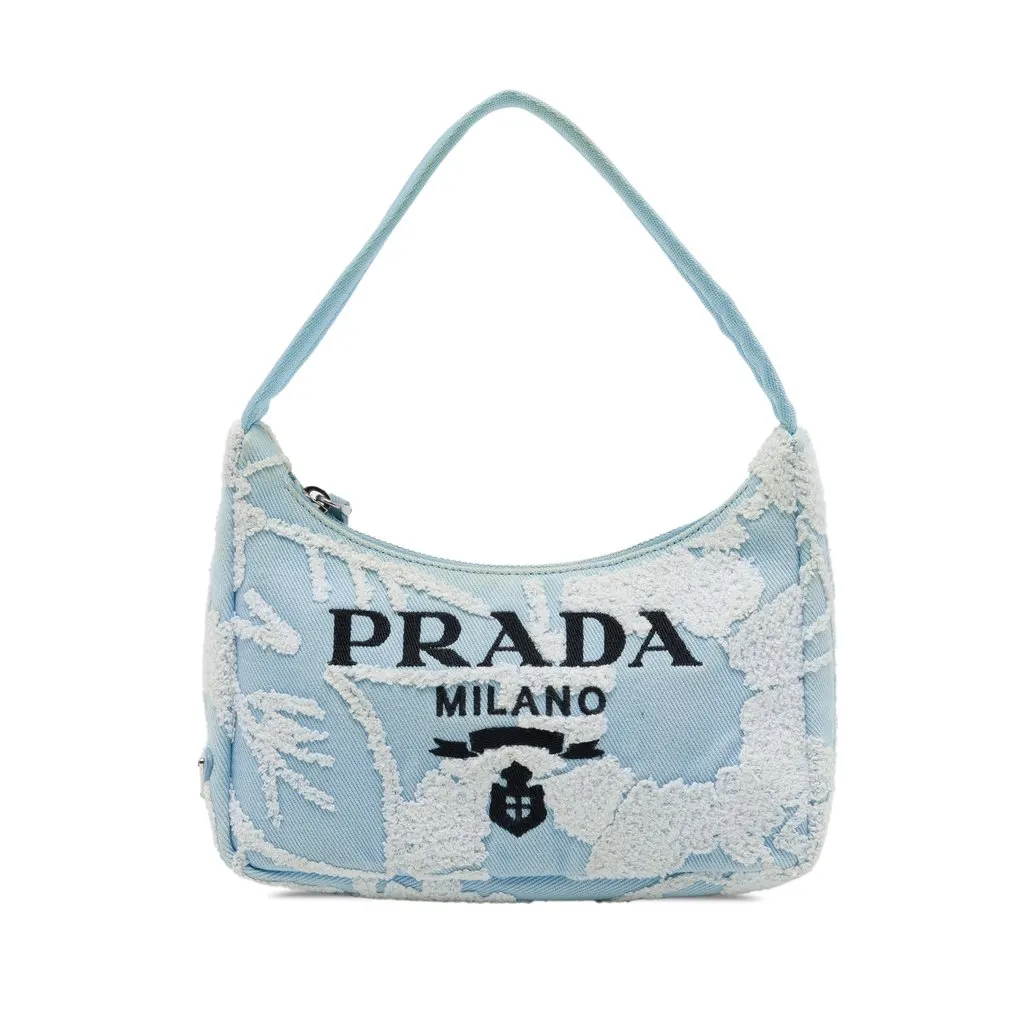 Prada Mini Embroidered Drill Re Edition 2000 Shoulder Bag Blue Canvas Very good - Front View