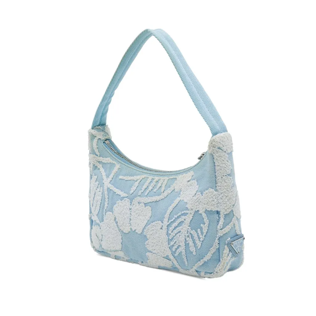 Prada Mini Embroidered Drill Re Edition 2000 Shoulder Bag Blue Canvas Very good - Back View