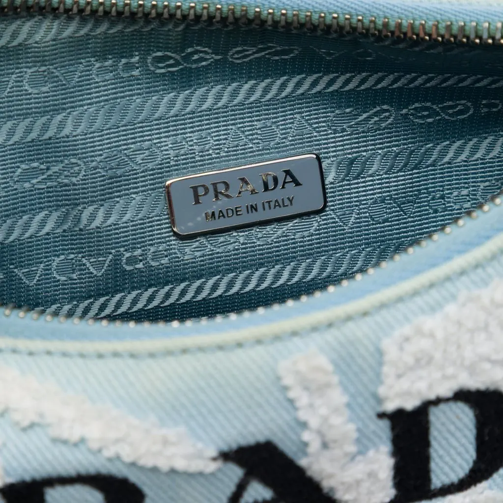 Prada Mini Embroidered Drill Re Edition 2000 Shoulder Bag Blue Canvas Very good - Box View