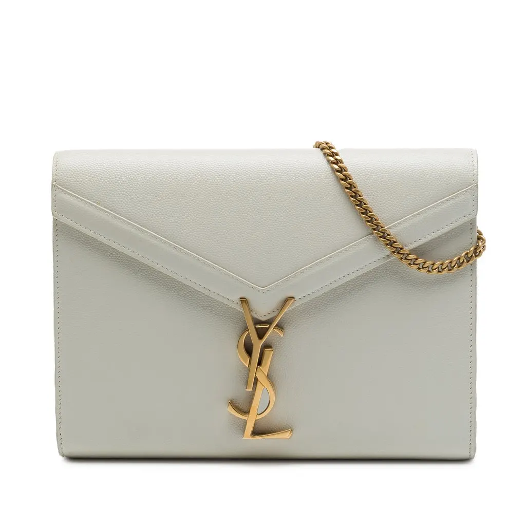 Saint Laurent Grain De Poudre Monogram Cassandra Chain Wallet White Leather Very good - Front View