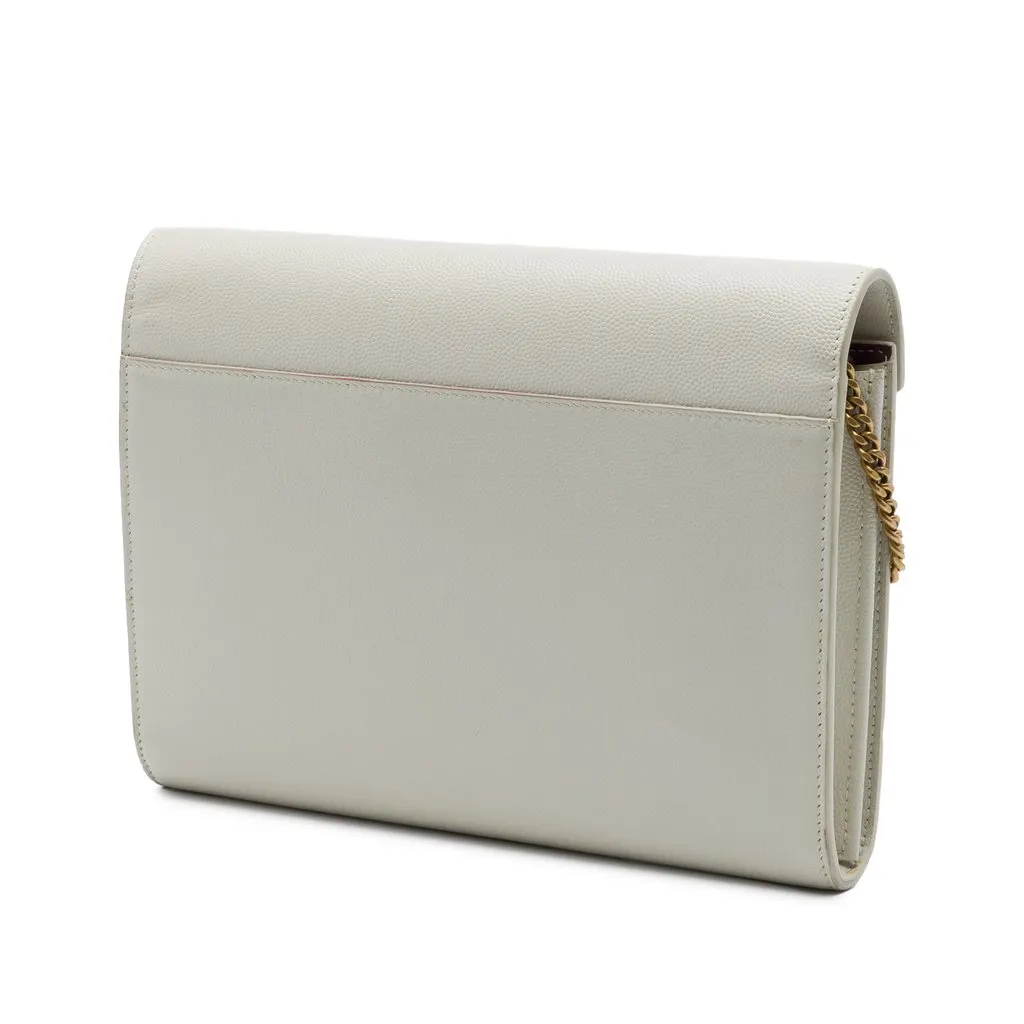 Saint Laurent Grain De Poudre Monogram Cassandra Chain Wallet White Leather Very good - Back View
