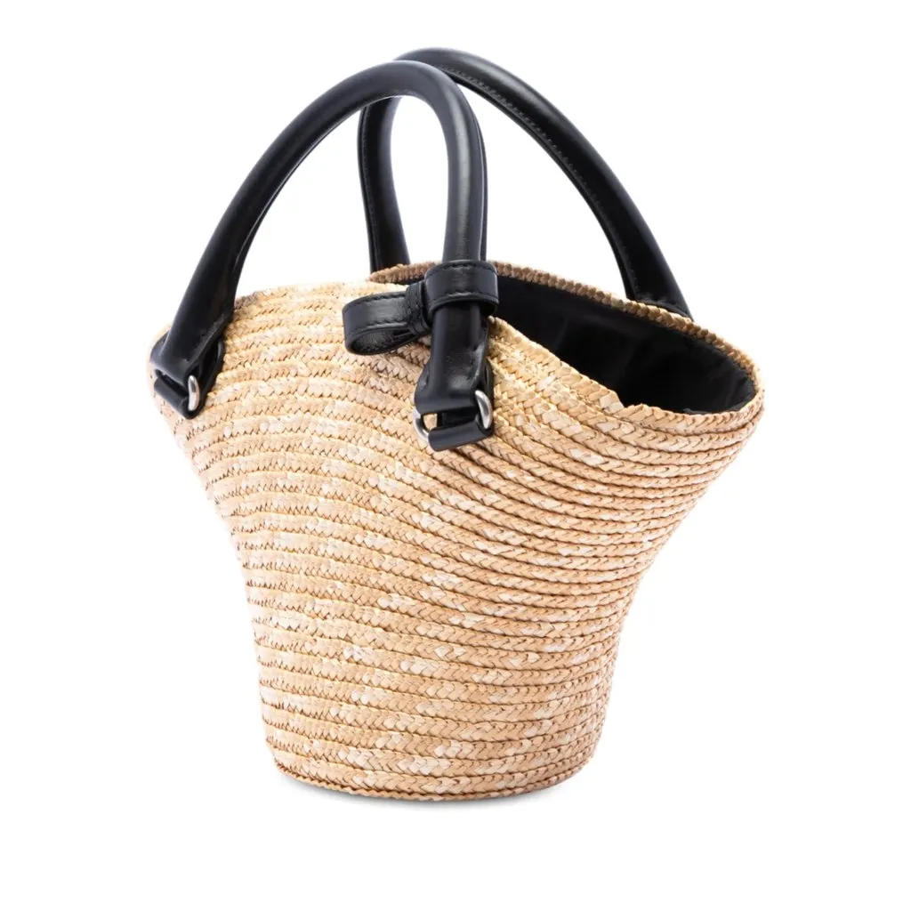 Balenciaga Mini Raffia Beach Basket Tote Beige Rattan Very good - Back View