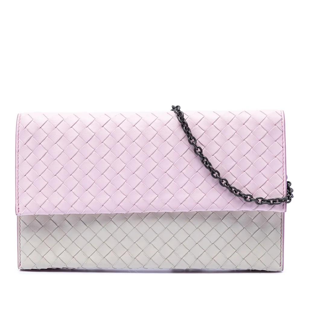 Bottega Veneta Bicolor Nappa Intrecciato Wallet On Chain Pink Leather Very good - Front View
