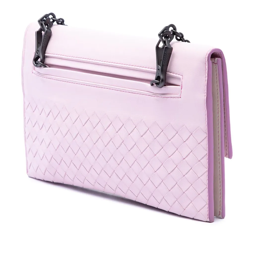 Bottega Veneta Bicolor Nappa Intrecciato Wallet On Chain Pink Leather Very good - Back View