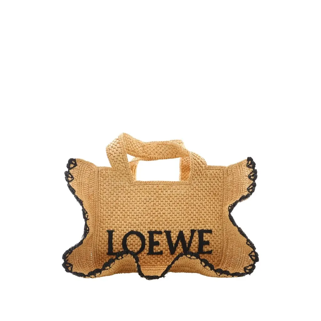 Loewe Paulas Ibiza Small Ruffled Raffia Font Tote